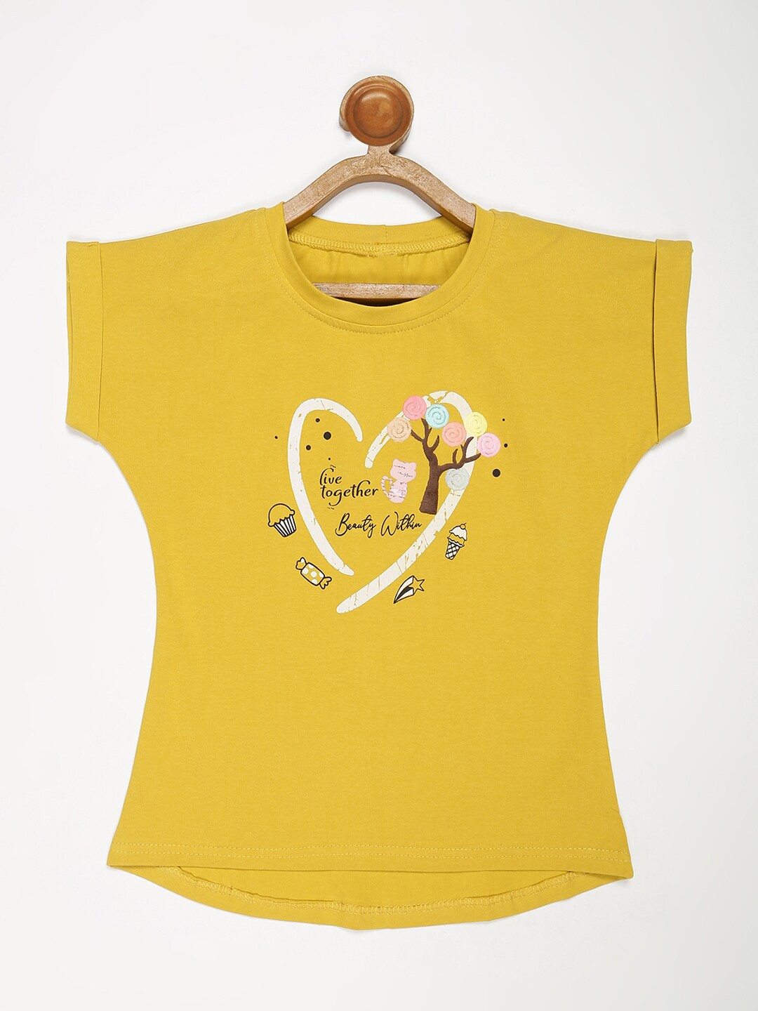 

V2 Value & Variety Girls Mustard Yellow Printed Top