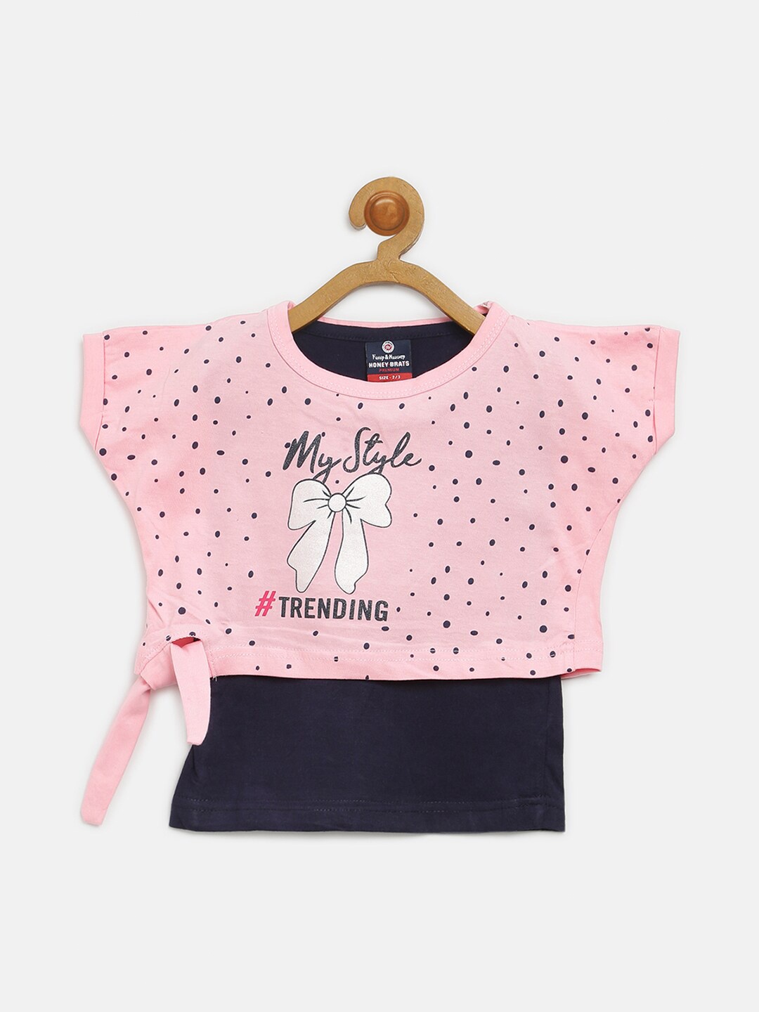 

V2 Value & Variety Girls Pink & Navy Blue Printed Top
