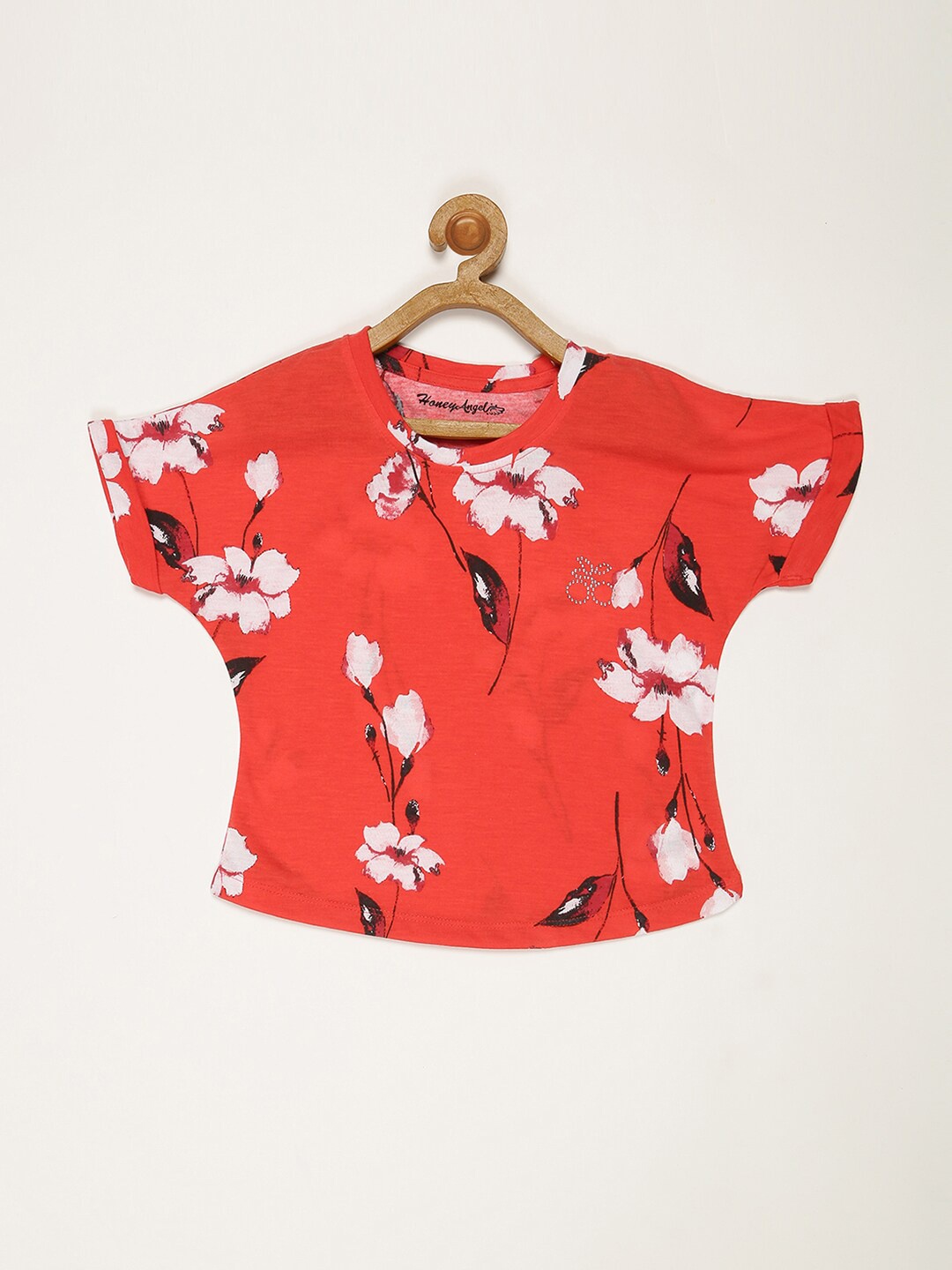 

V2 Value & Variety Girls Red Floral Print Extended Sleeves Top