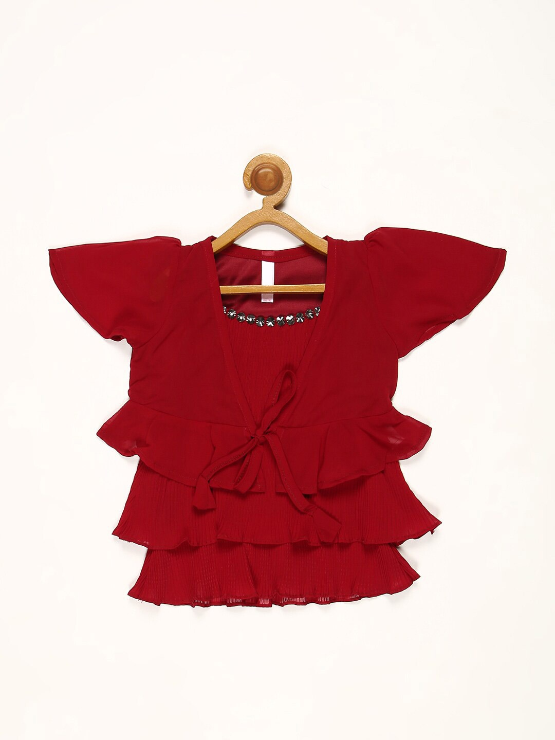 

V2 Value & Variety Girls Maroon Ruffles Detail Chiffon Tiered Top
