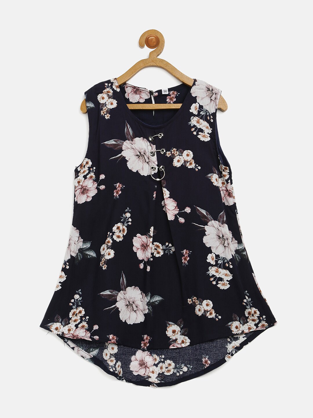 

V2 Value & Variety Girls Navy Blue & White Floral Print Top