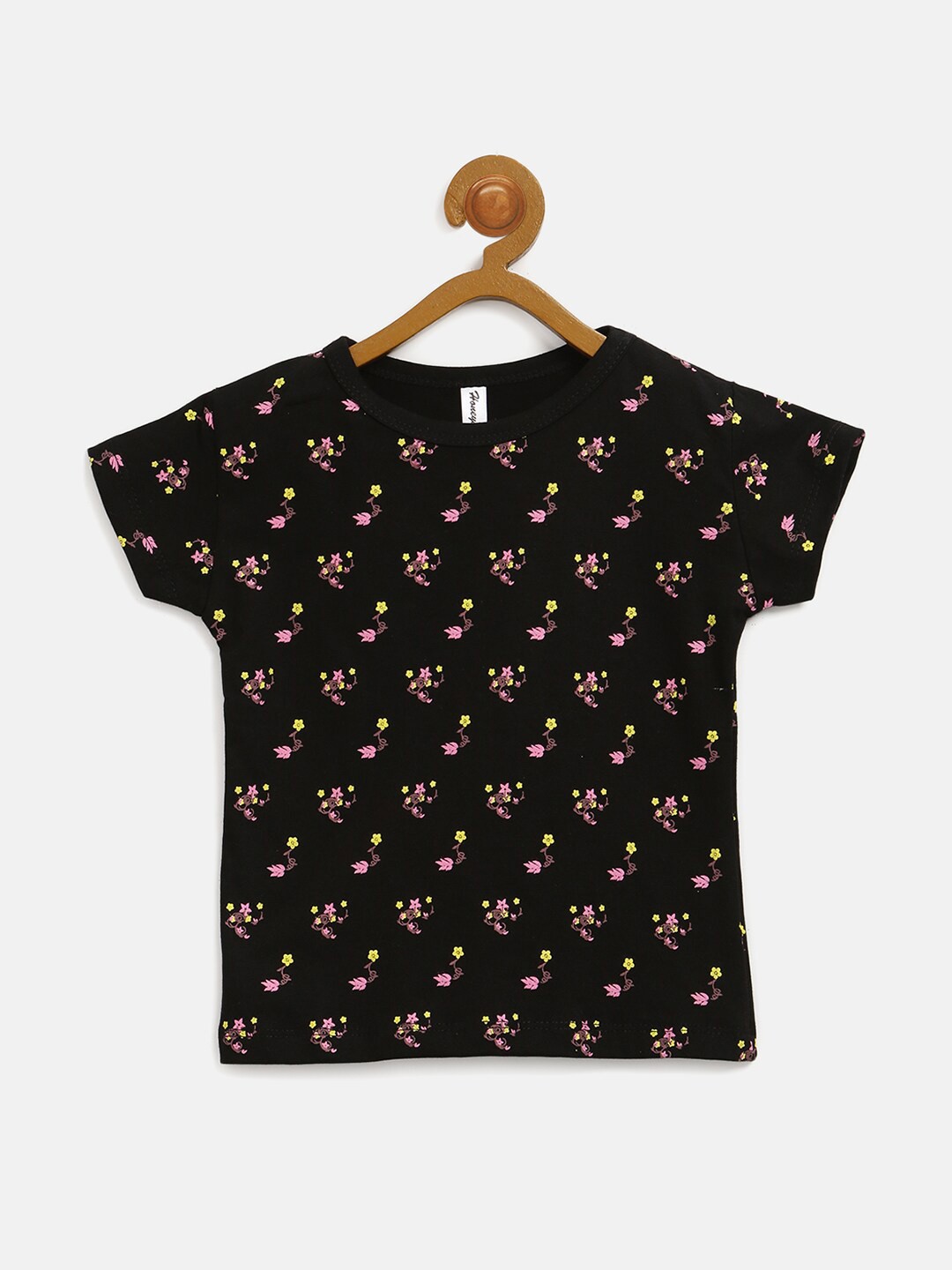 

V2 Value & Variety Girls Black & Pink Floral Printed Regular Top