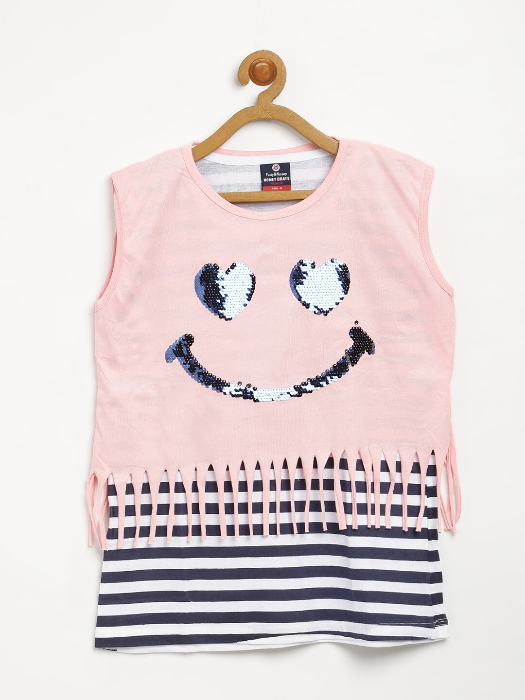 

V2 Value & Variety Girls Peach-Coloured Sequined Top