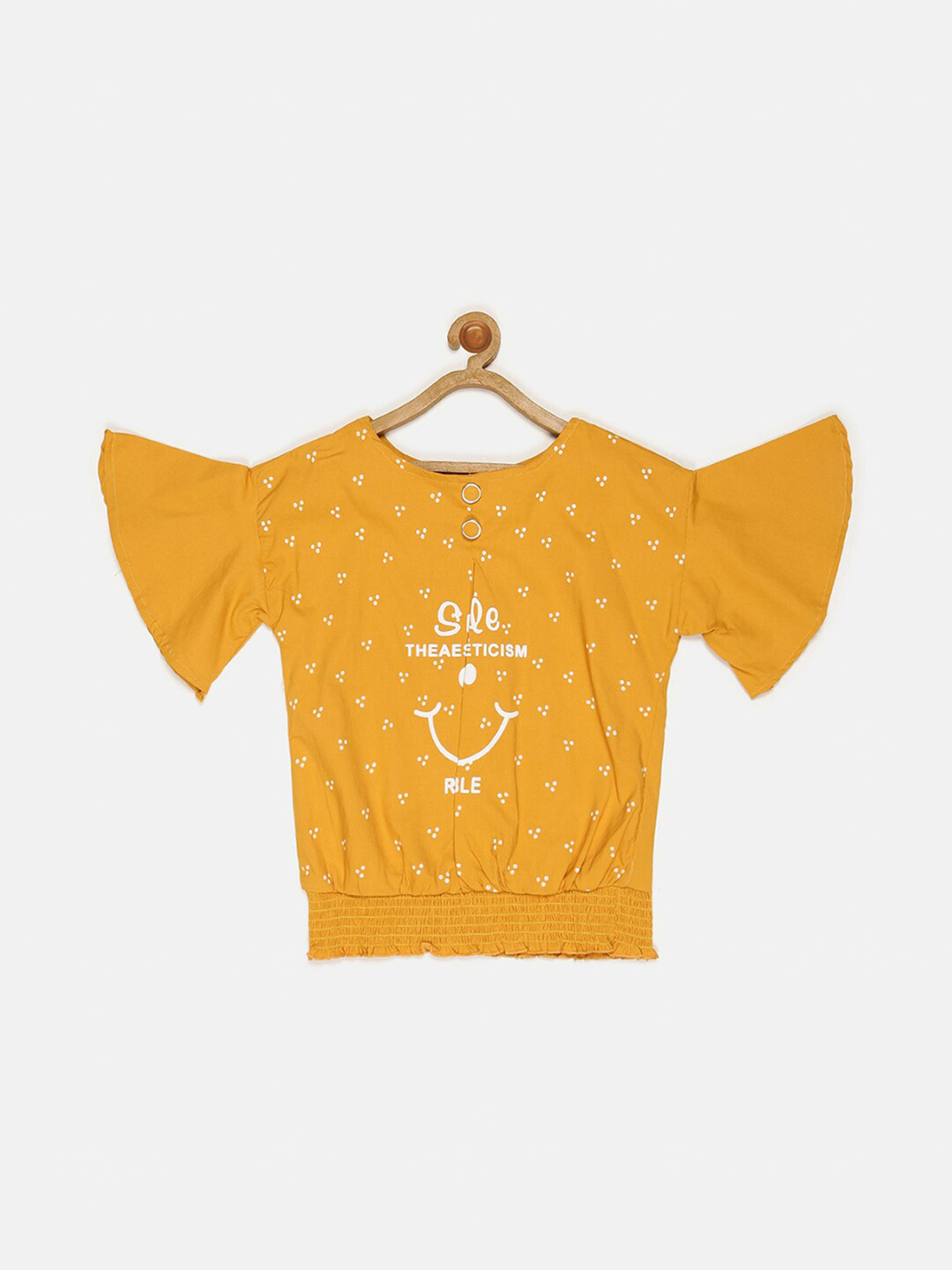 

V2 Value & Variety Girls Mustard Yellow & White Printed Regular Top