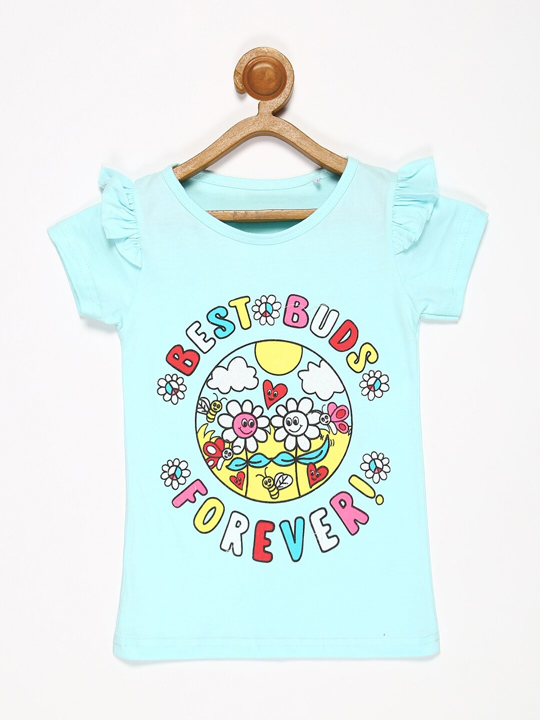 

V2 Value & Variety Girls Turquoise Blue Typography Printed T-shirt