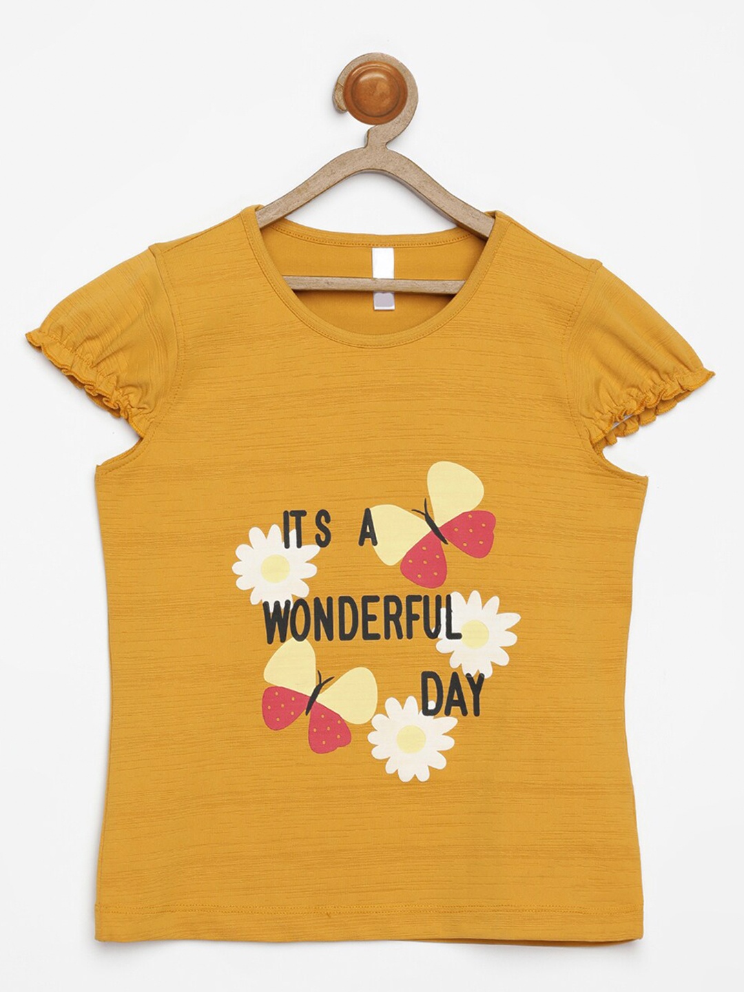 

V2 Value & Variety Kids-Girls Mustard Yellow Print Top