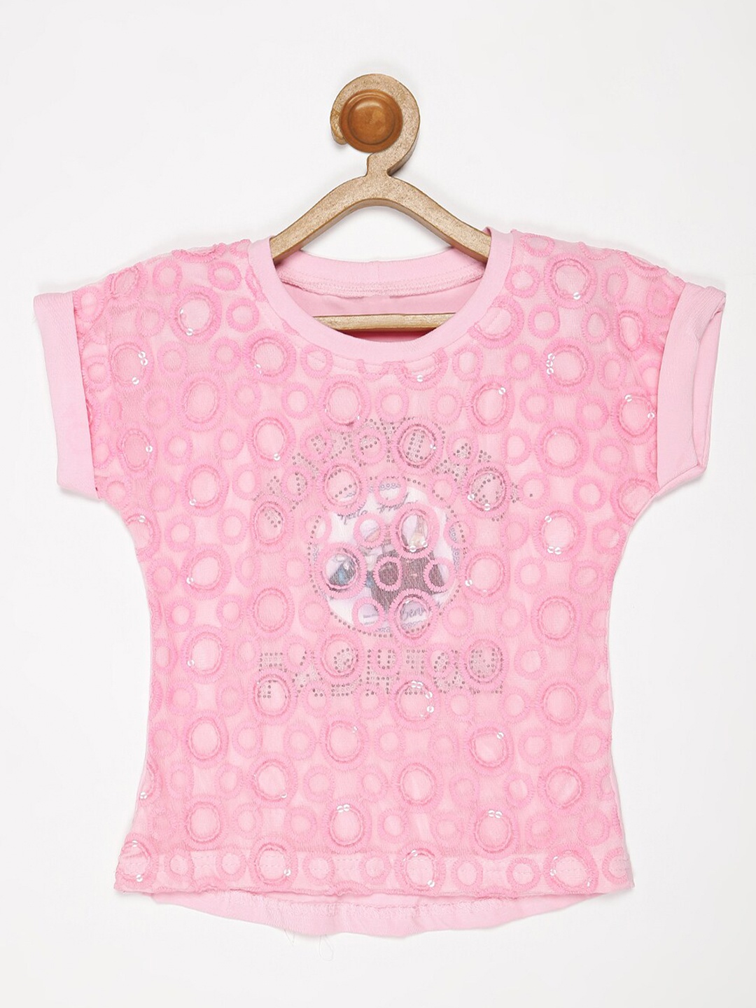 

V2 Value & Variety Girls Pink Geometric Embroidered Extended Sleeves Top