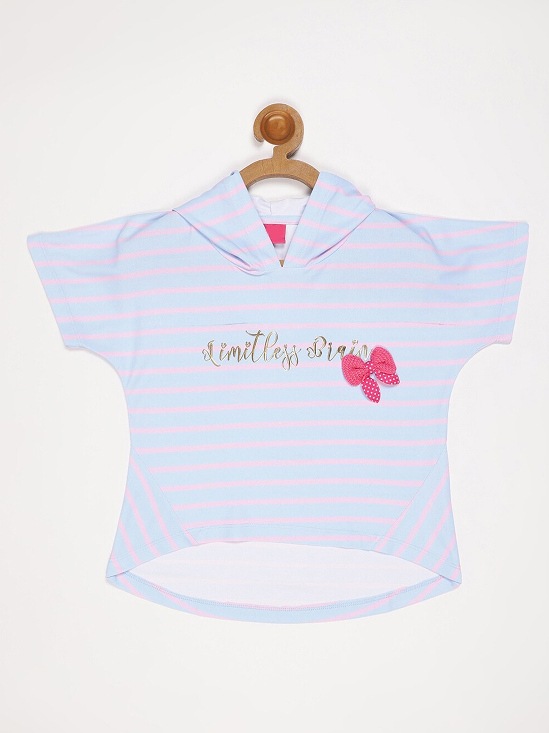 

V2 Value & Variety Girls Blue Striped Extended Sleeves Cotton Shirt Style Top