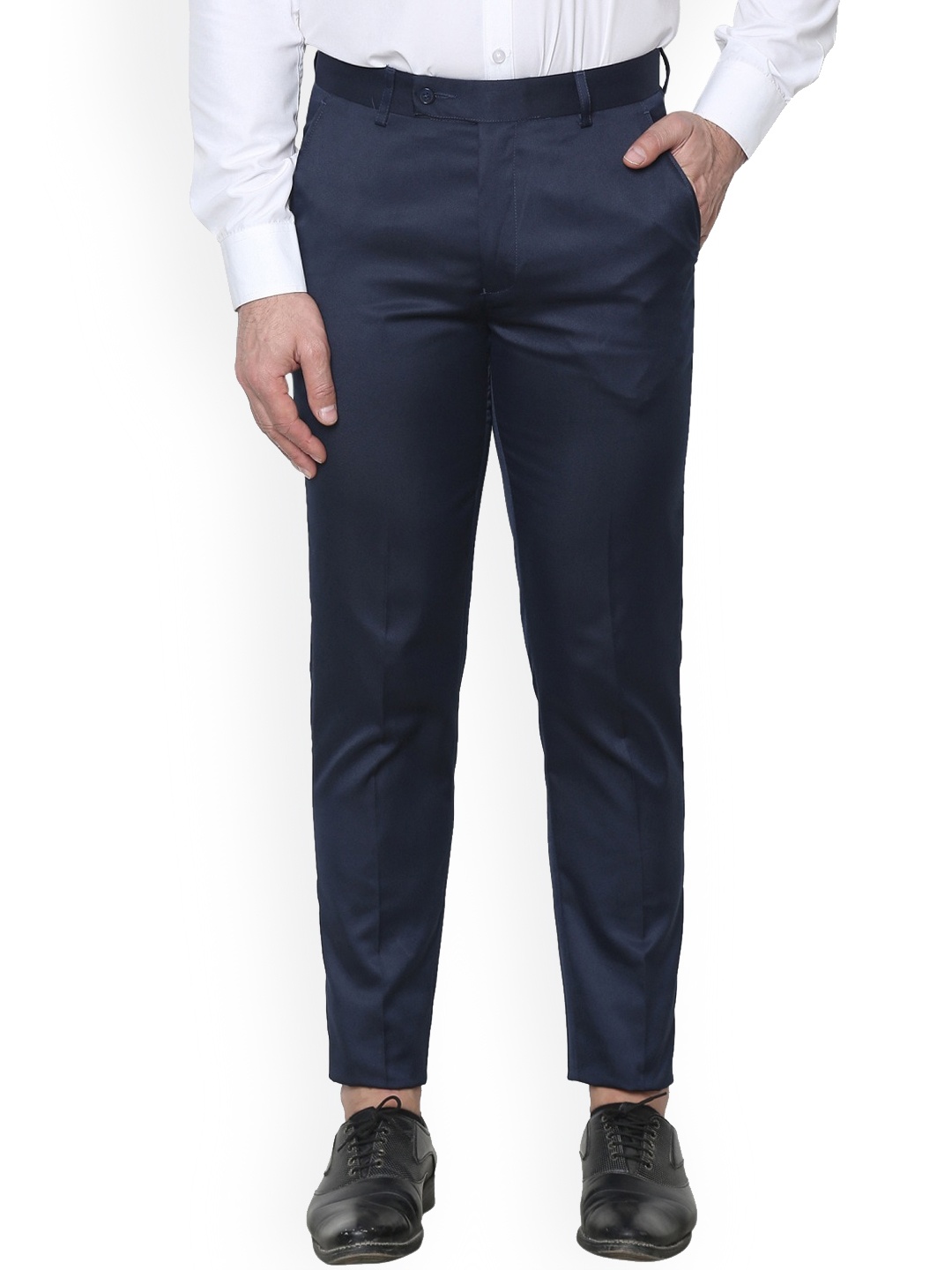 

AD & AV Men Navy Blue Classic Easy Wash Chinos Trousers