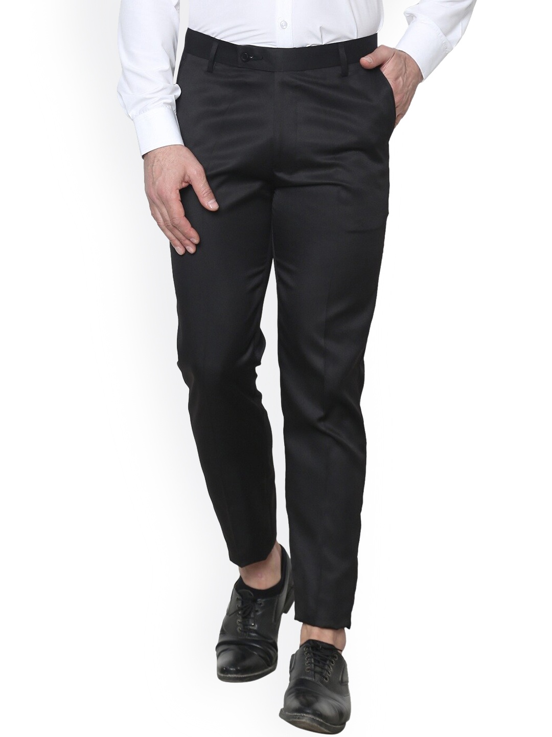 

AD & AV Men Black Classic Easy Wash Formal Trousers