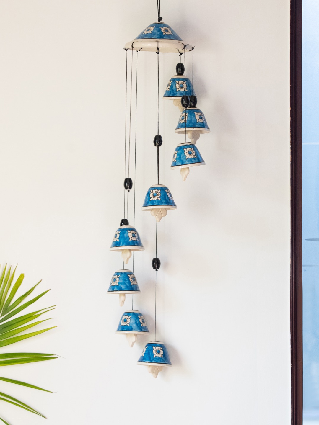 

ExclusiveLane Turquoise Blue Floret Symphonies Hand-Painted Ceramic Windchimes