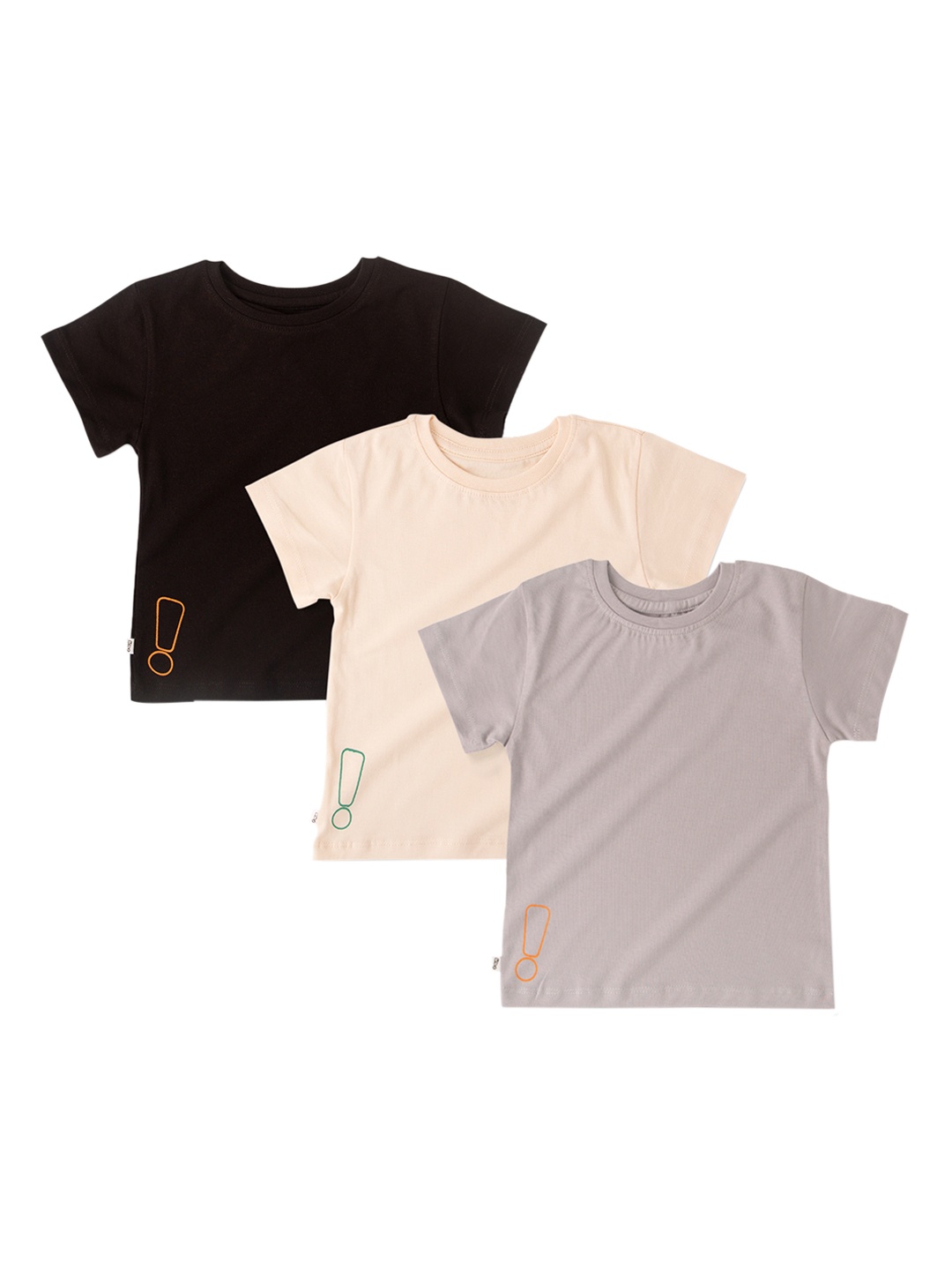 

You Got Plan B Pack of 3 Girls Black & Beige Solid Pure Cotton T-shirt