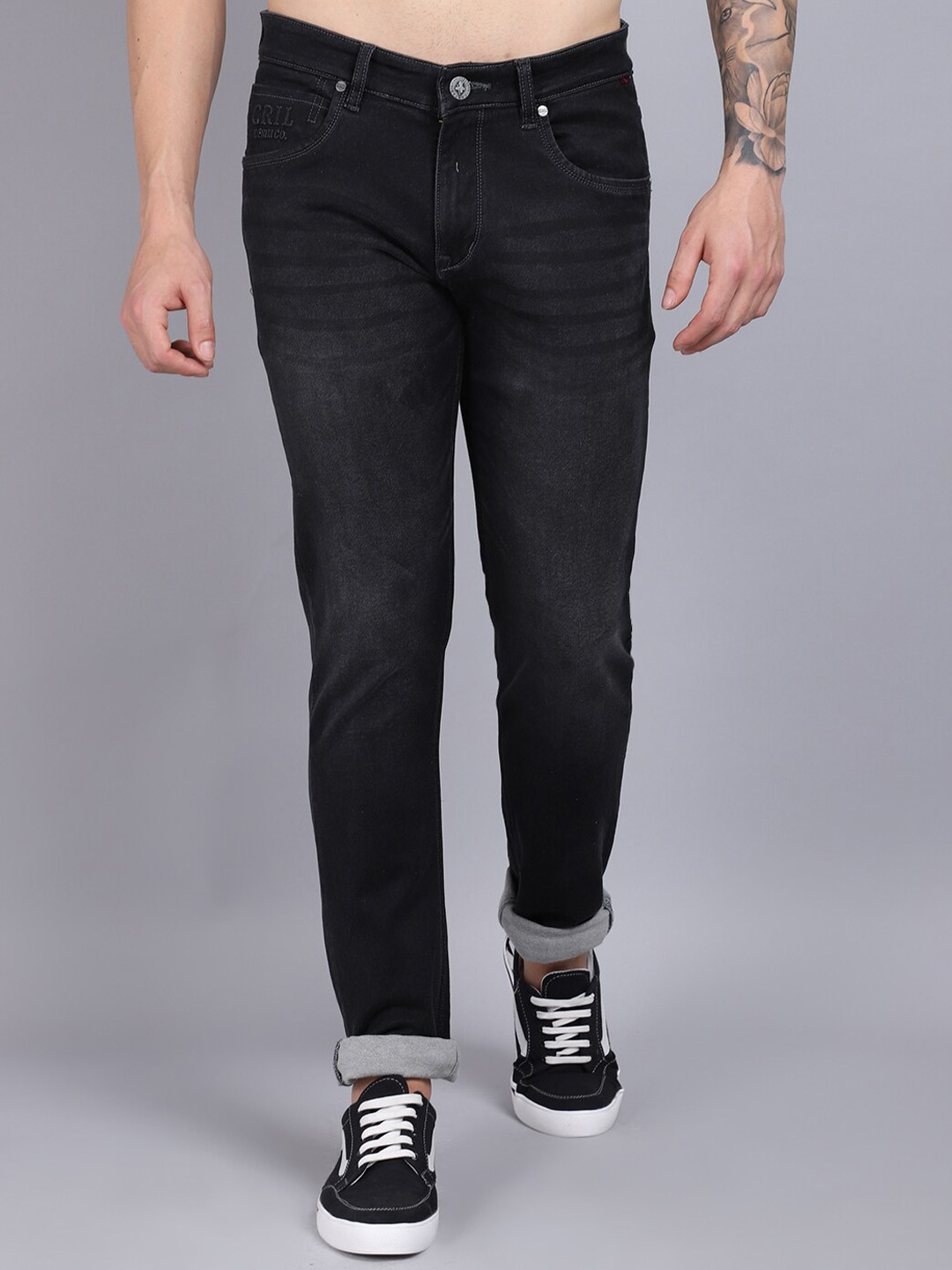 

Cantabil Men Charcoal Grey Light Fade Regular Fit Stretchable Jeans