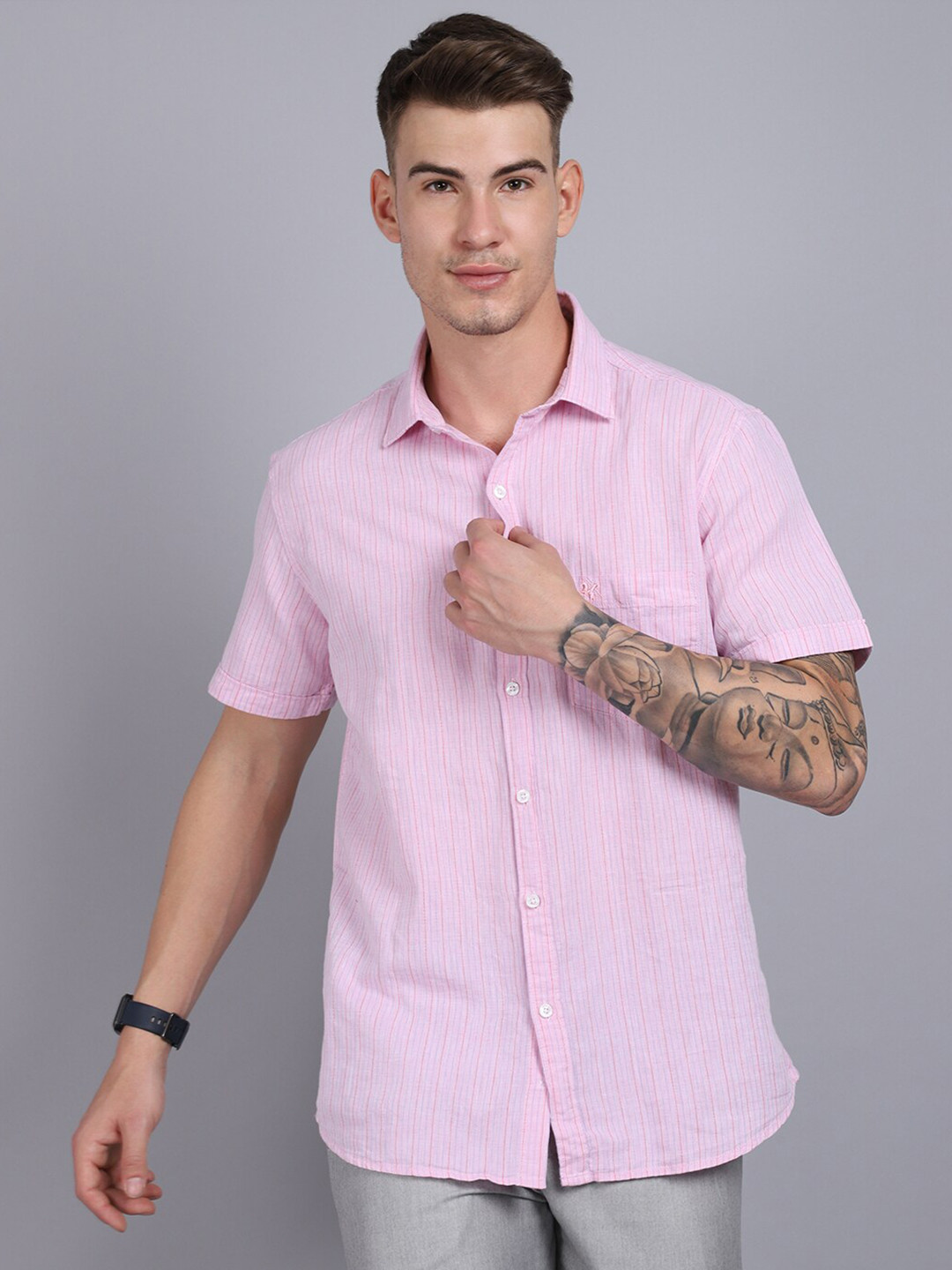 

Cantabil Men Pink Striped Casual Shirt