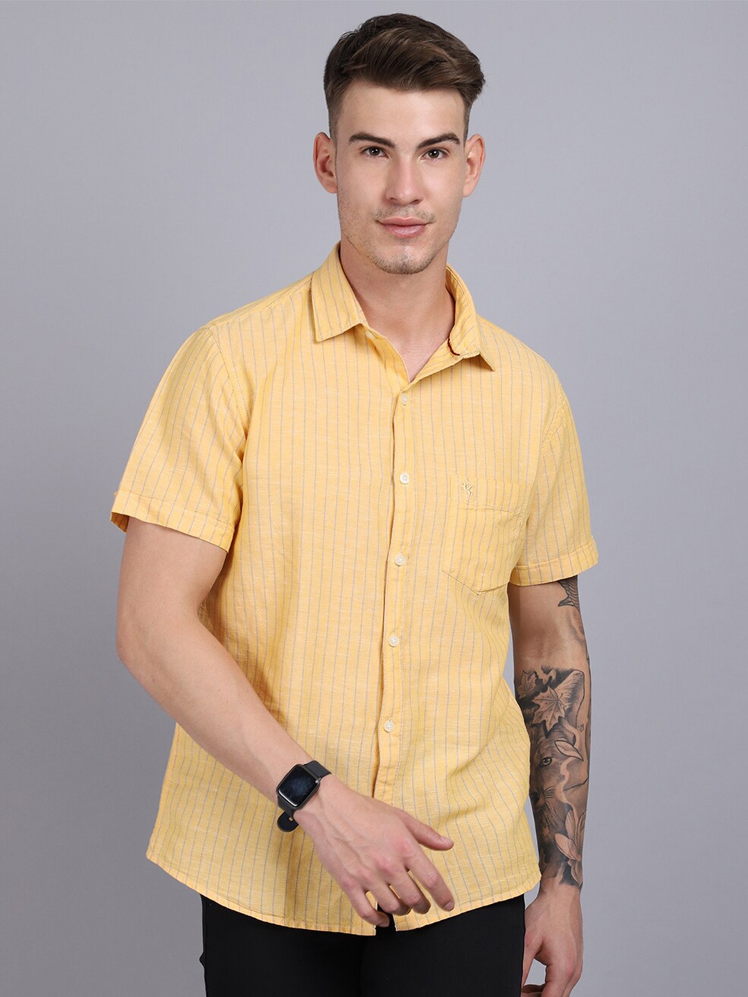 

Cantabil Men Yellow Grid Tattersall Checks Checked Casual Shirt