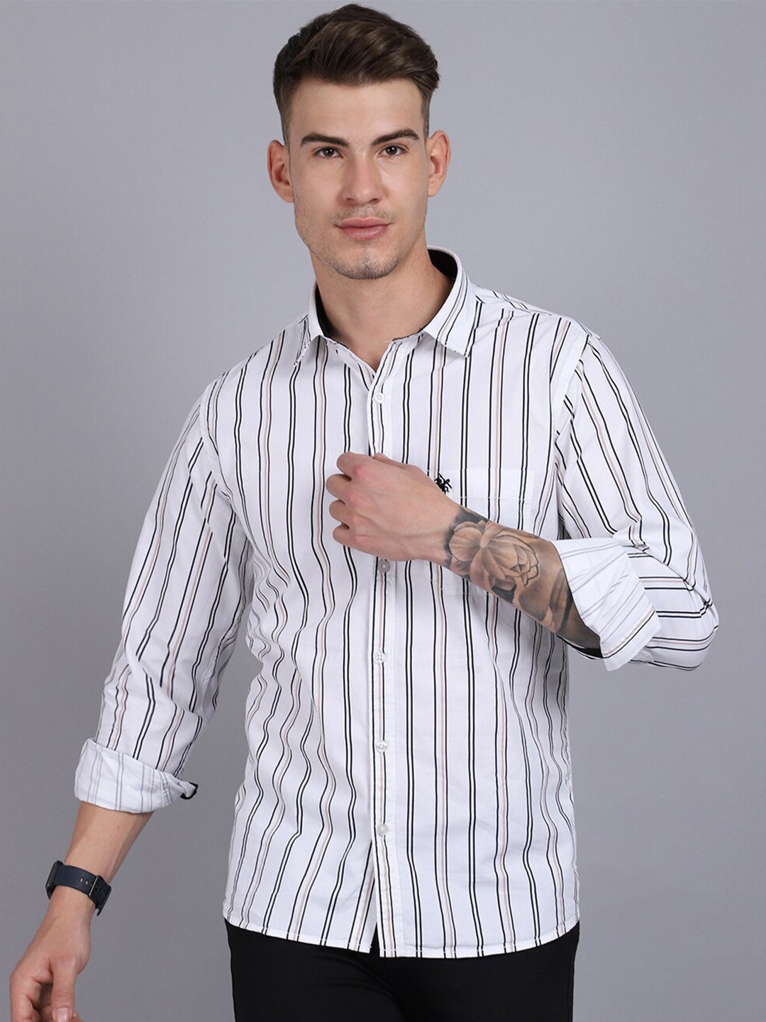 

Cantabil Men White Regular Fit Striped Casual Shirt