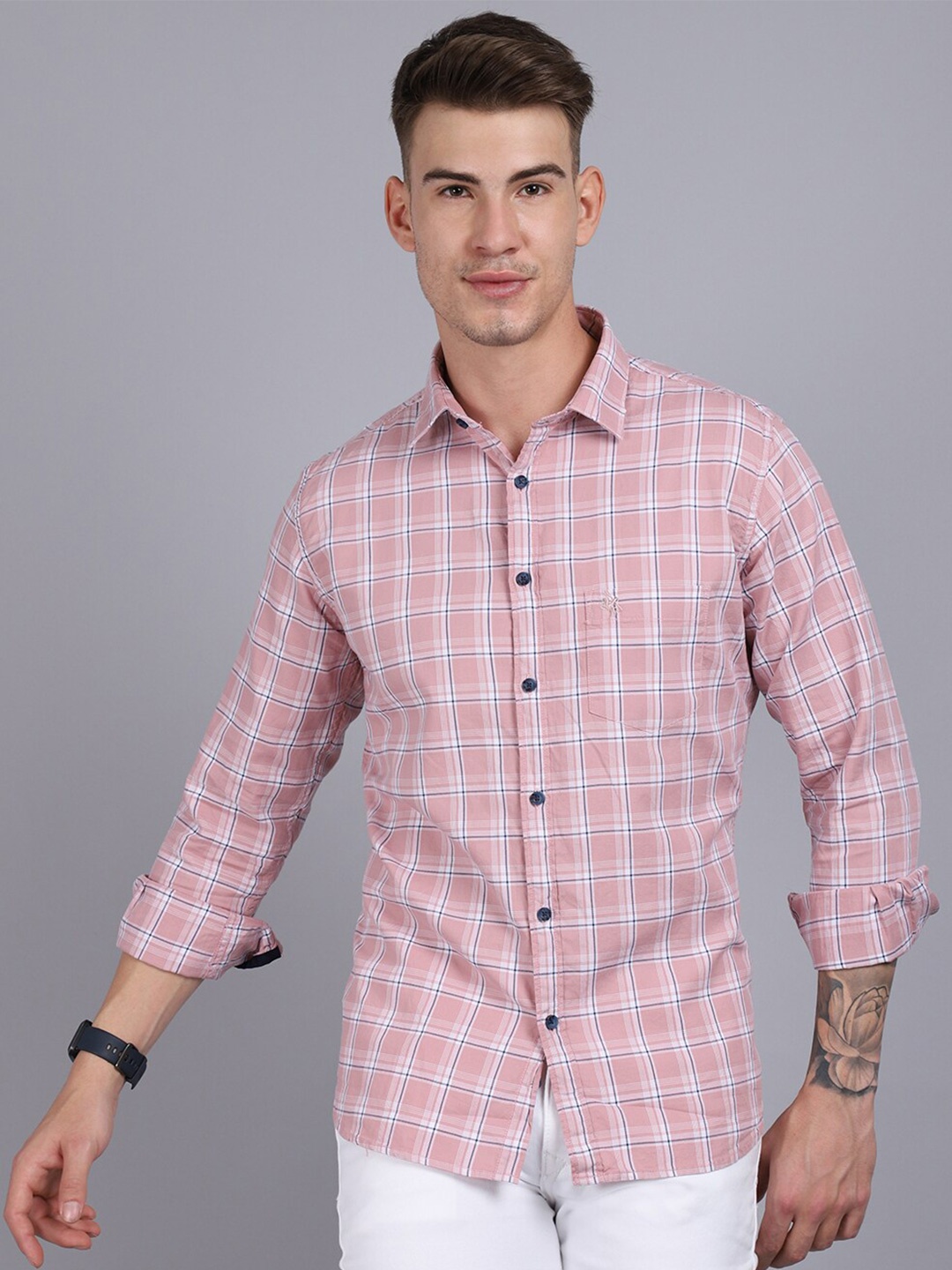 

Cantabil Men Pink Checked Casual Shirt