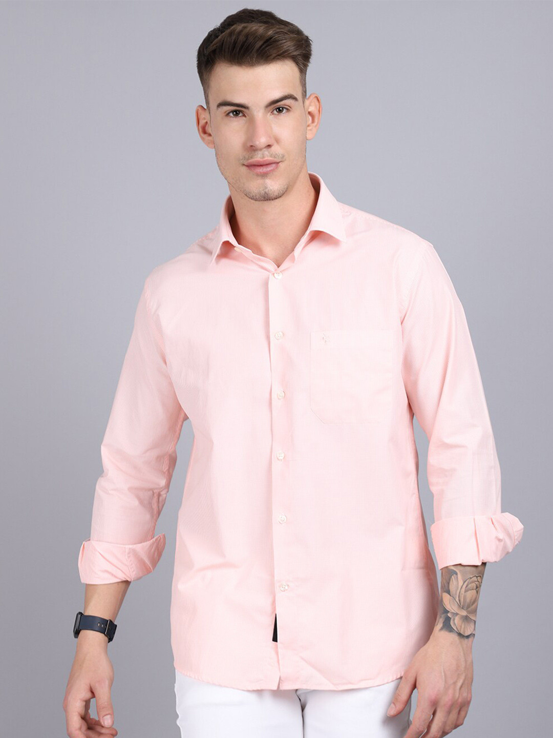 

Cantabil Micro Checked Formal Shirt, Pink