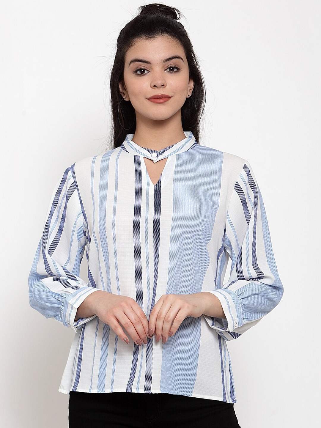 

Aujjessa Women White Striped Crepe Top