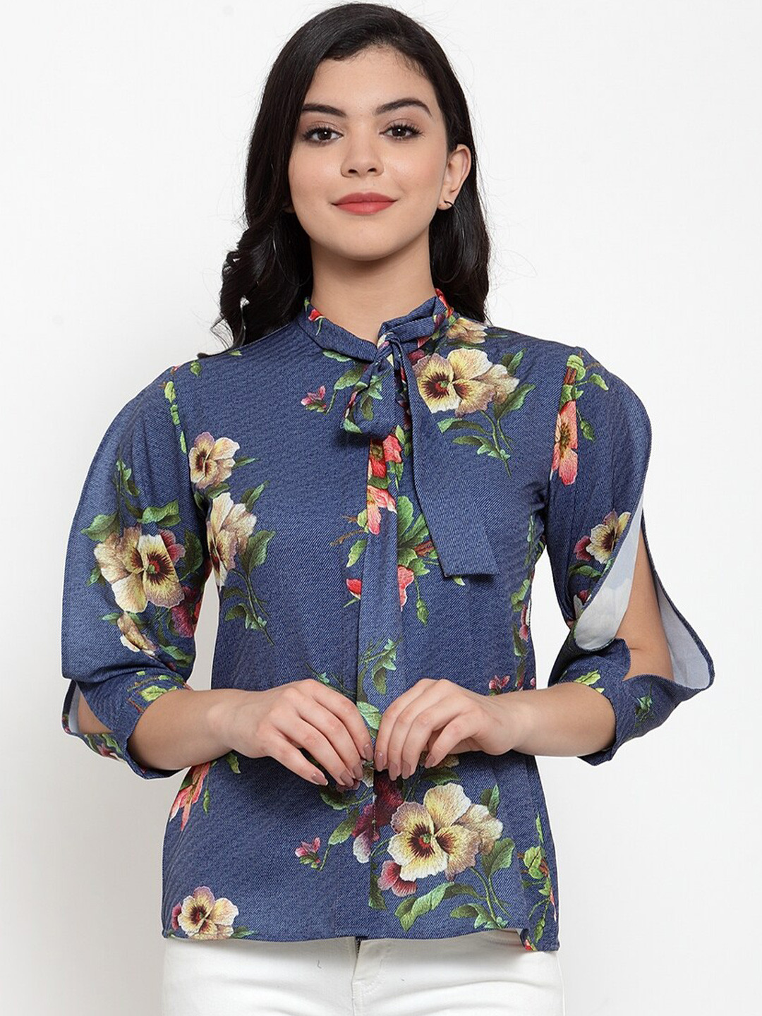 

Aujjessa Blue Floral Print Top