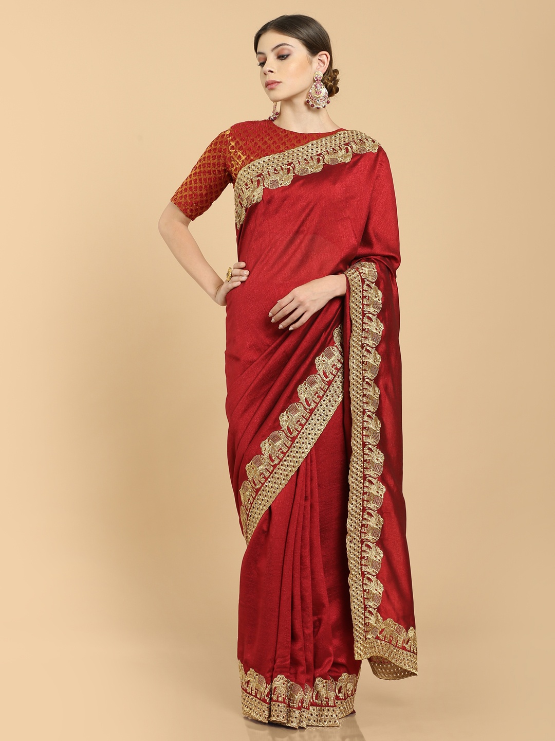 

Soch Women Maroon Sarees