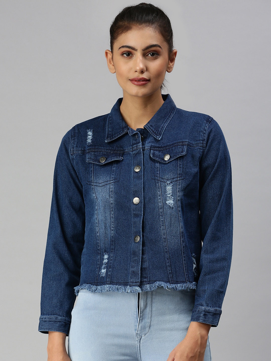 

SHOWOFF Women Navy Blue Washed Denim Jacket