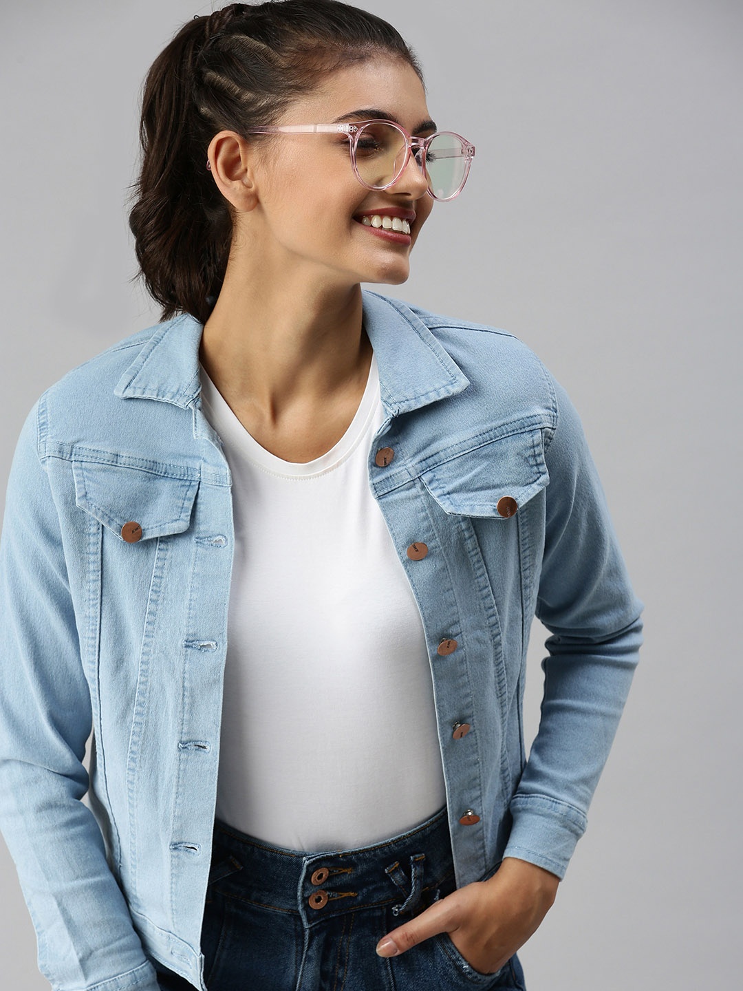 

SHOWOFF Women Blue Washed Denim Jacket