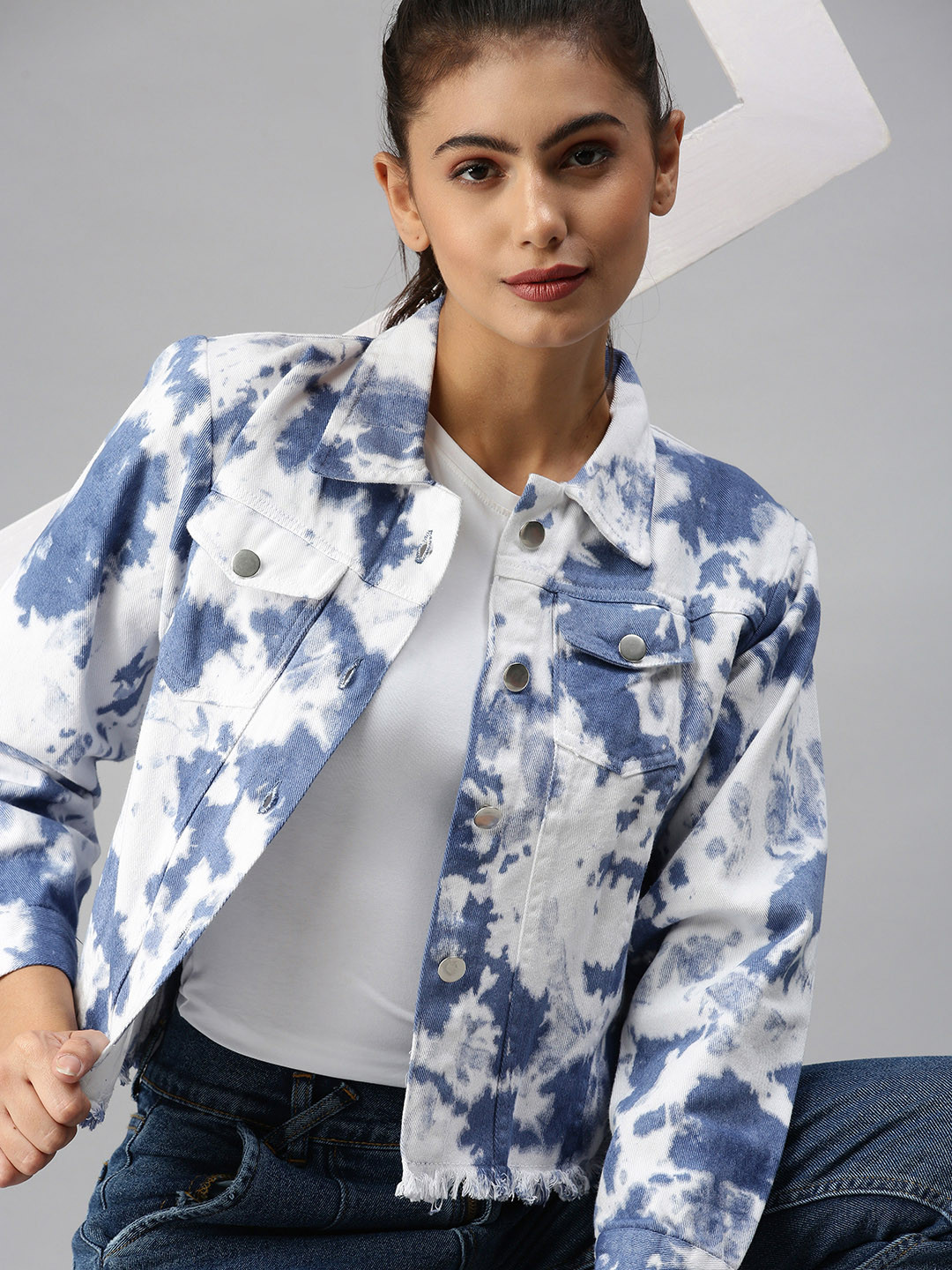 

SHOWOFF Women White Floral Crop Denim Jacket
