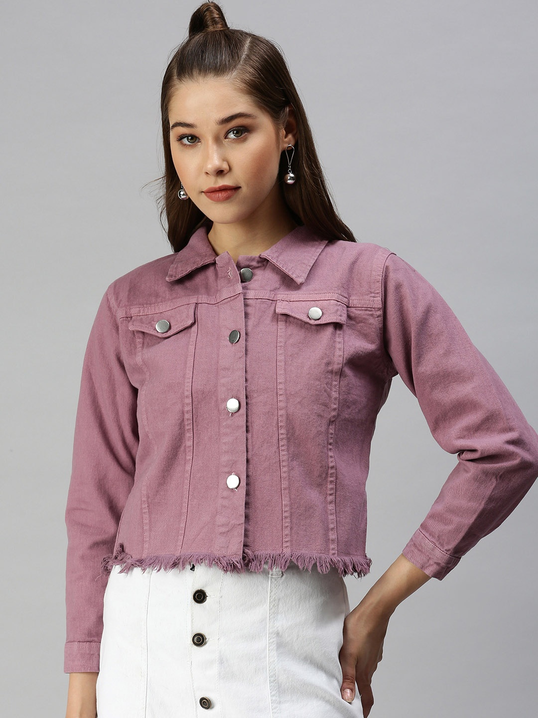 

SHOWOFF Women Mauve Crop Denim Jacket
