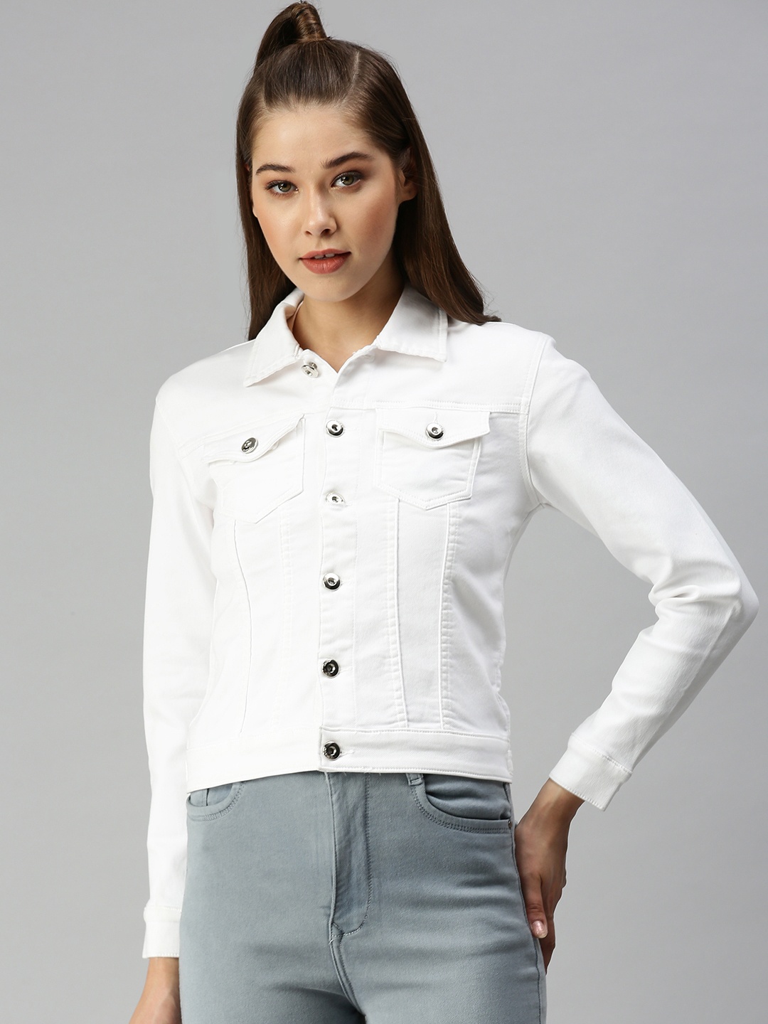 

SHOWOFF Women White Cotton Denim Jacket