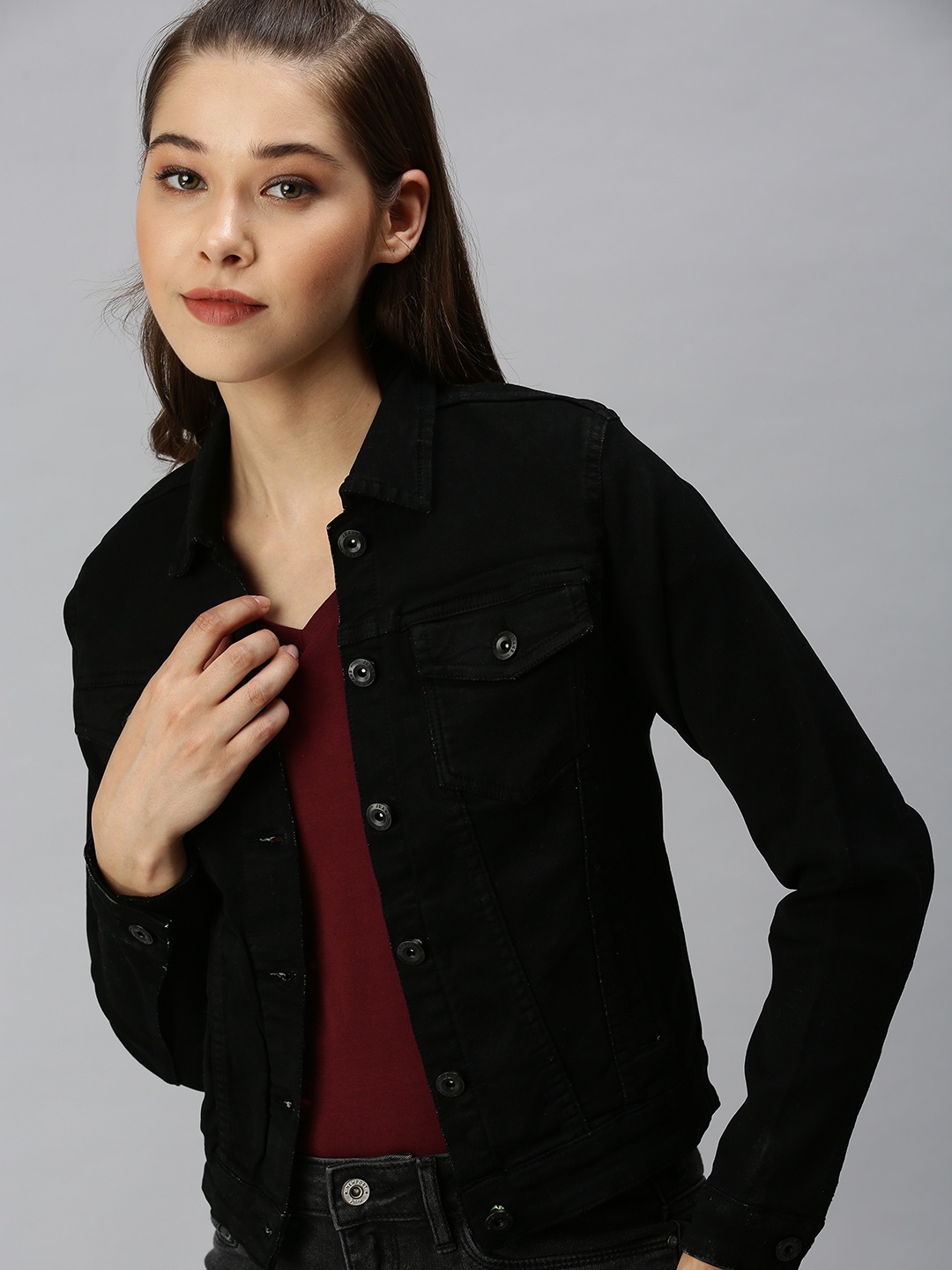 

SHOWOFF Women Black Solid Denim Jacket