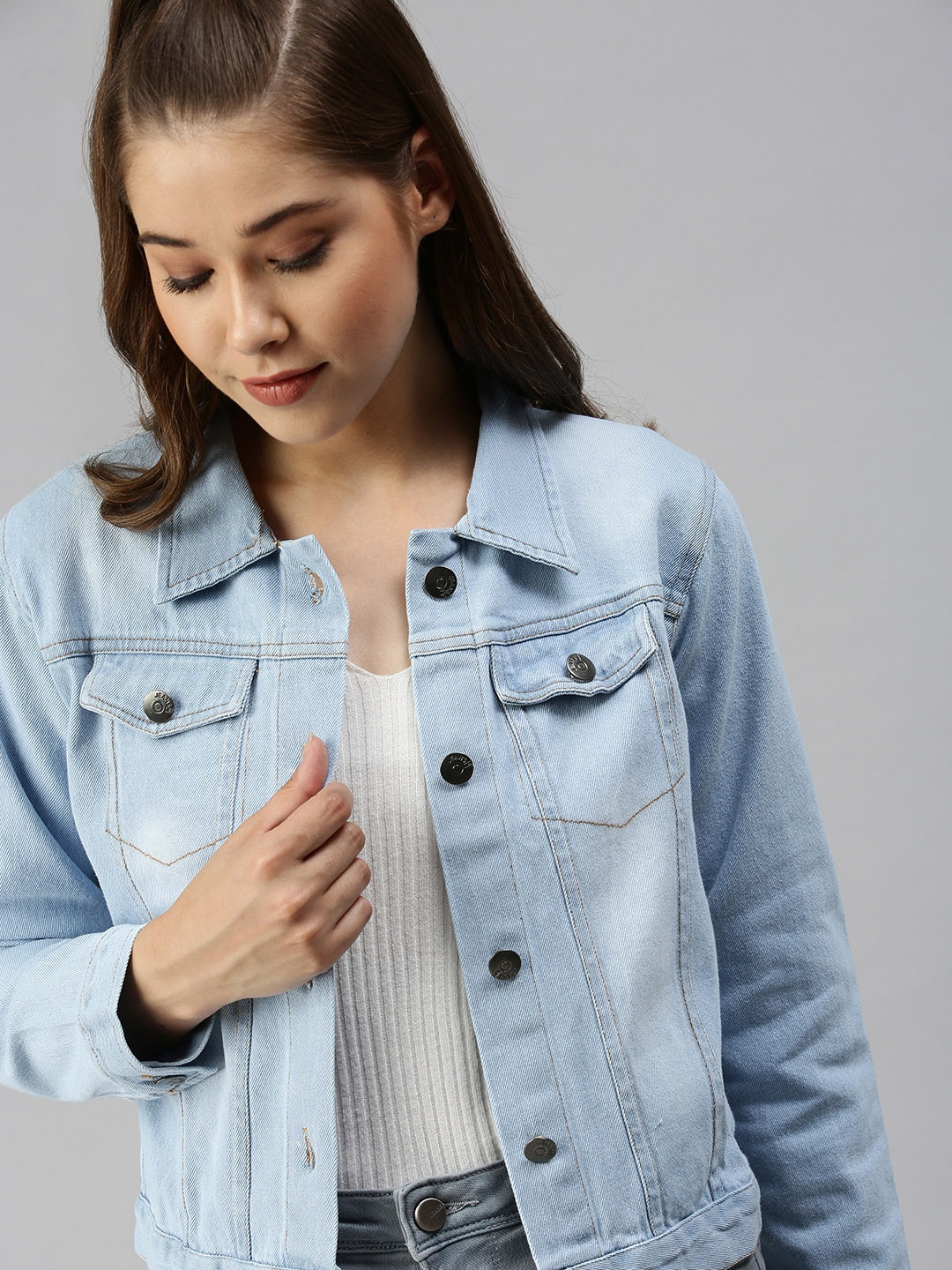 

SHOWOFF Women Blue Washed Denim Jacket