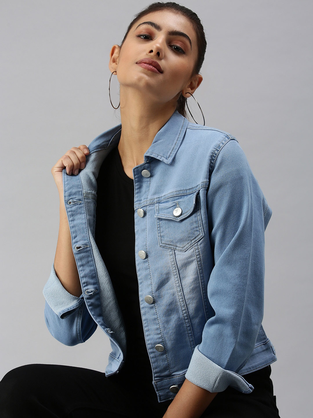 

SHOWOFF Women Blue Washed Denim Jacket