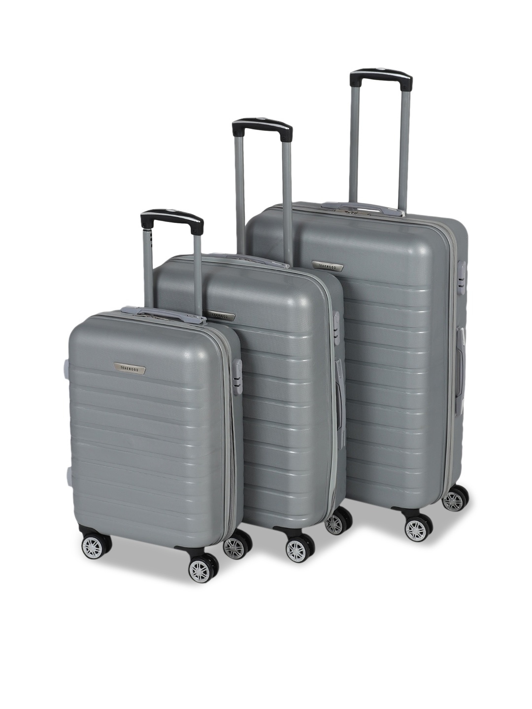 

Teakwood Leathers Set Of 3 Textured Hard-Sided Large Trolley Suitcase, Silver