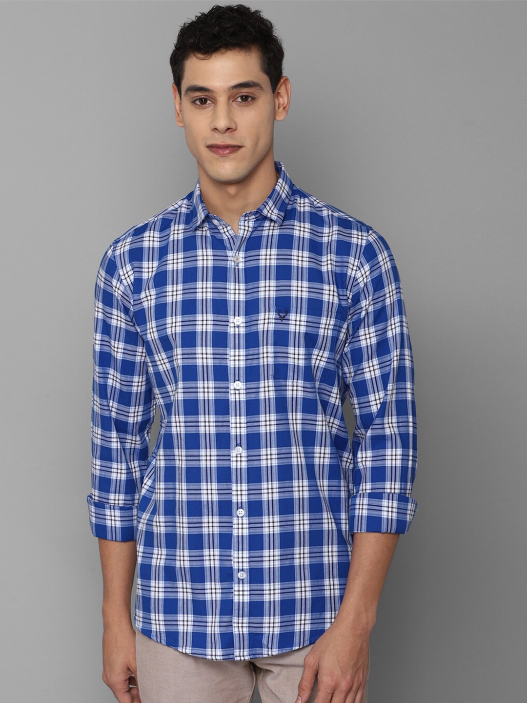 

Allen Solly Men Blue Slim Fit Checked Cotton Casual Shirt