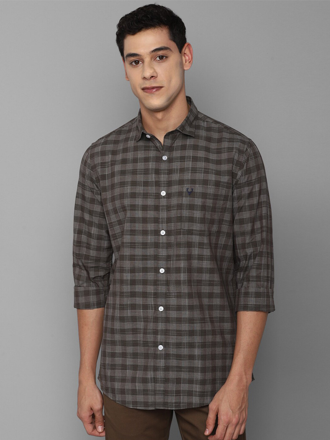 

Allen Solly Men Grey Slim Fit Checked Casual Shirt