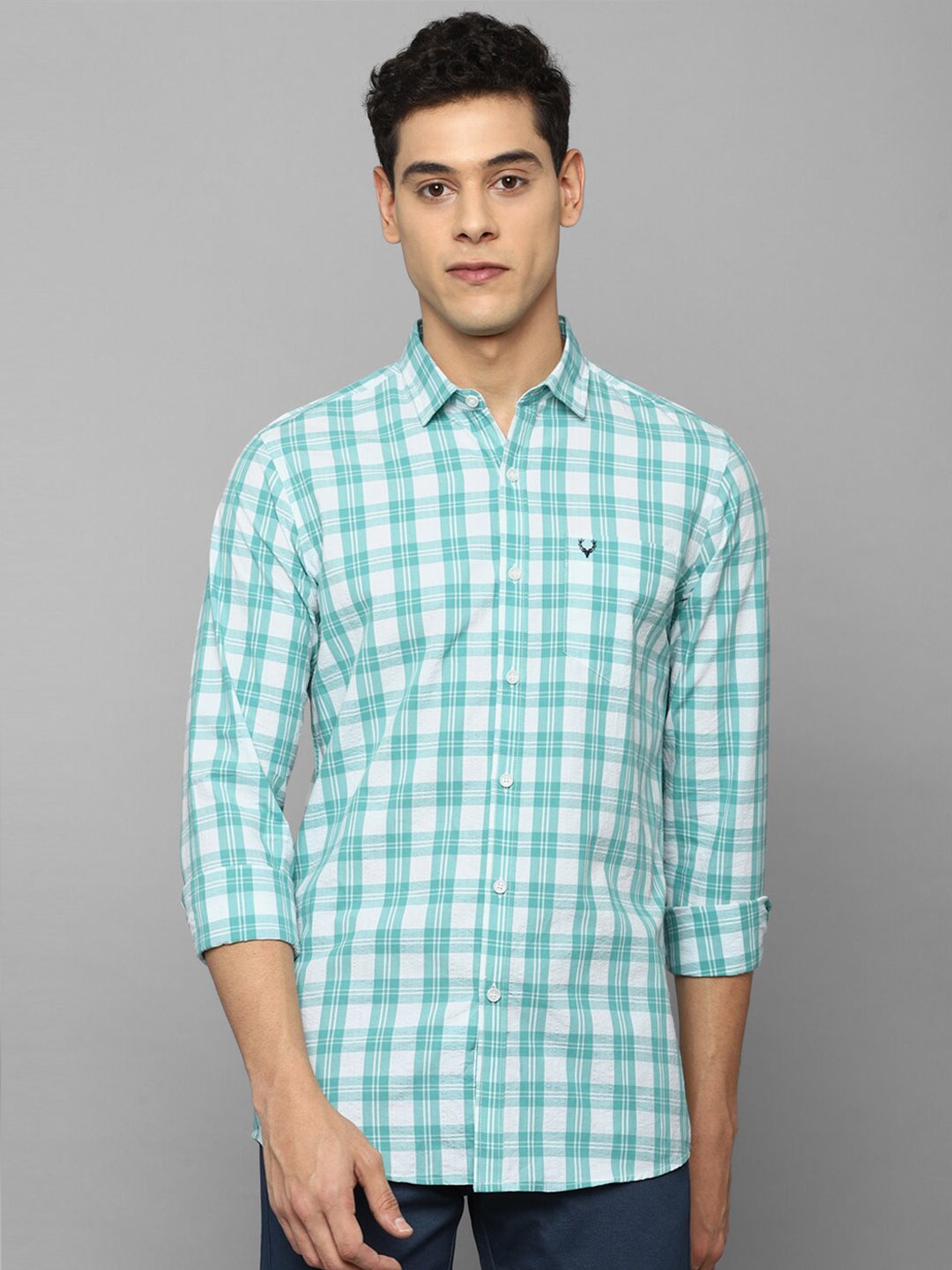 

Allen Solly Sport Men Green Regular Fit Checked Cotton Casual Shirt