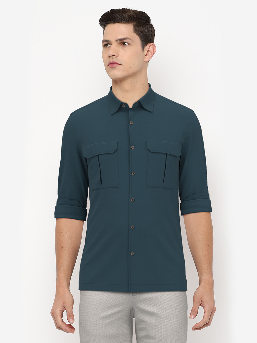 

Peter England Casuals Men Teal Blue Slim Fit Casual Shirt