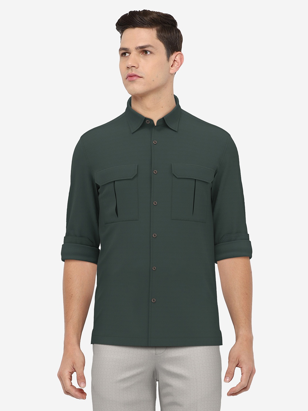 

Peter England Casuals Men Green Slim Fit Casual Shirt