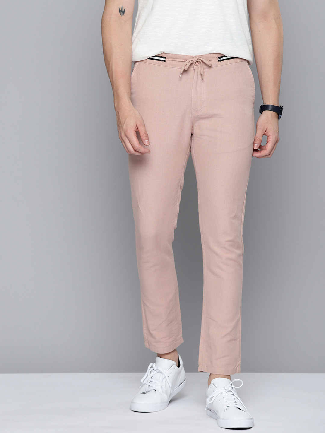 

Mast & Harbour Men Pink Cotton Linen Trousers