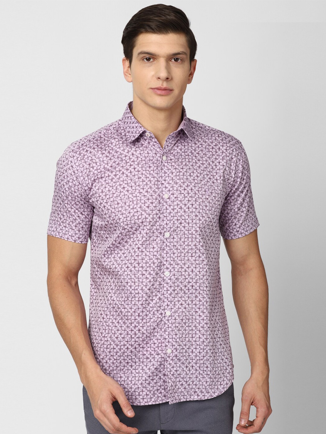 

V Dot Men Purple Slim Fit Printed Cotton Casual Shirt