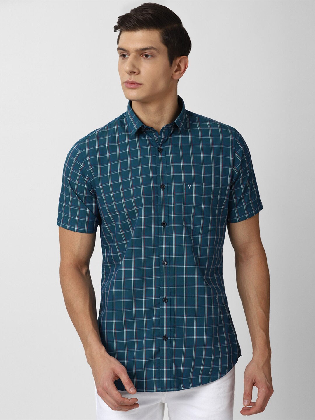 

Van Heusen Sport Men Teal Slim Fit Windowpane Checked Casual Shirt