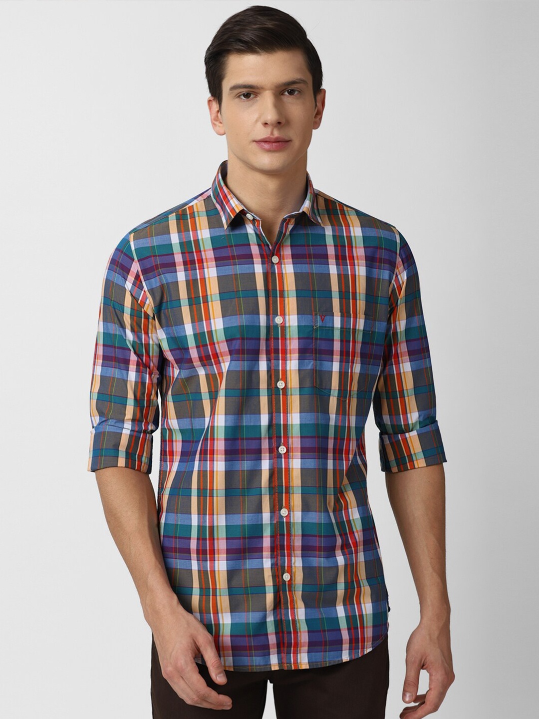 

Van Heusen Sport Men Multicoloured Slim Fit Tartan Checks Checked Casual Shirt 58% Cotton, Multi