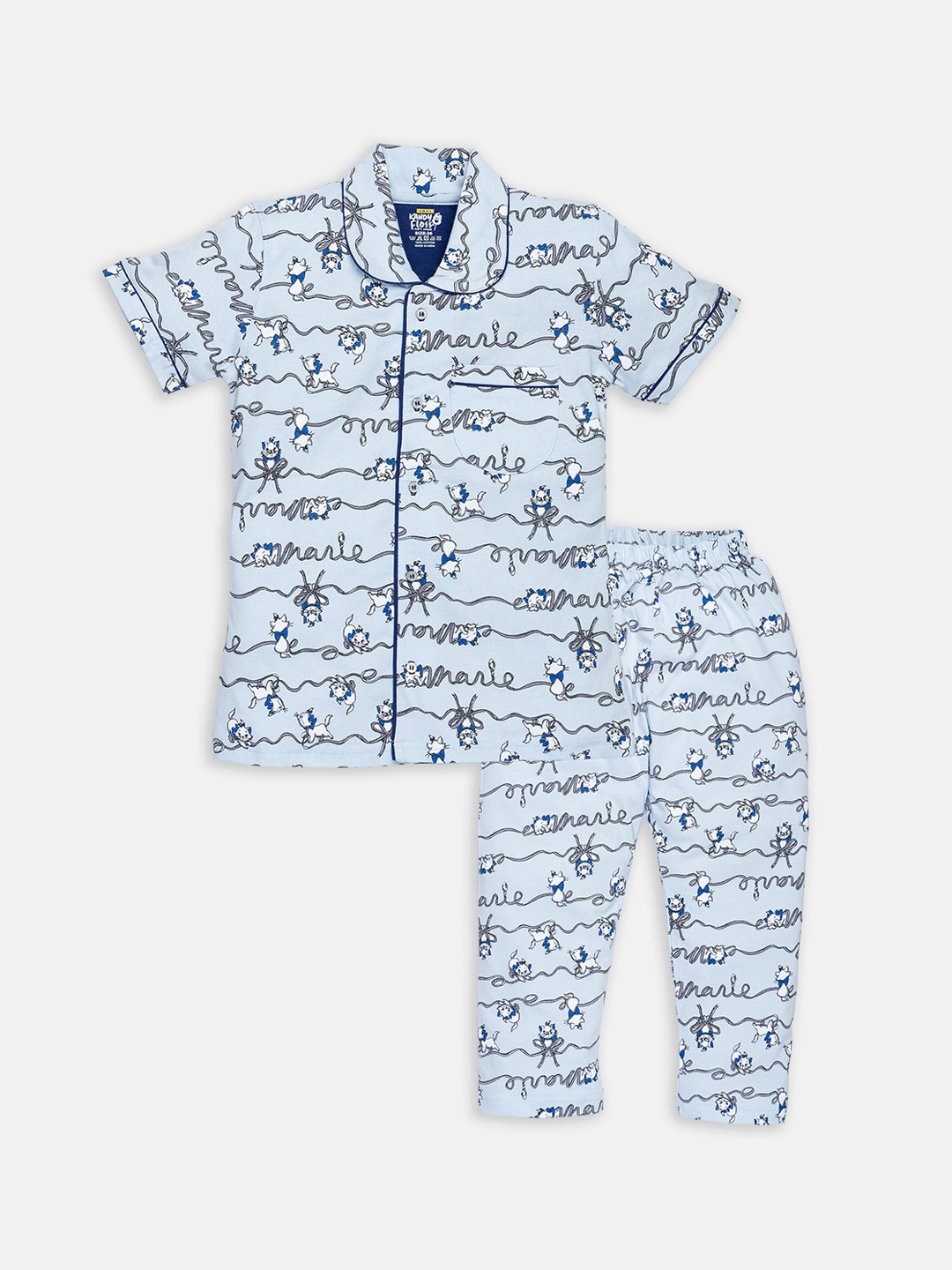 

AMUL Kandyfloss Kids Blue & Grey Printed Pure Cotton Night suit