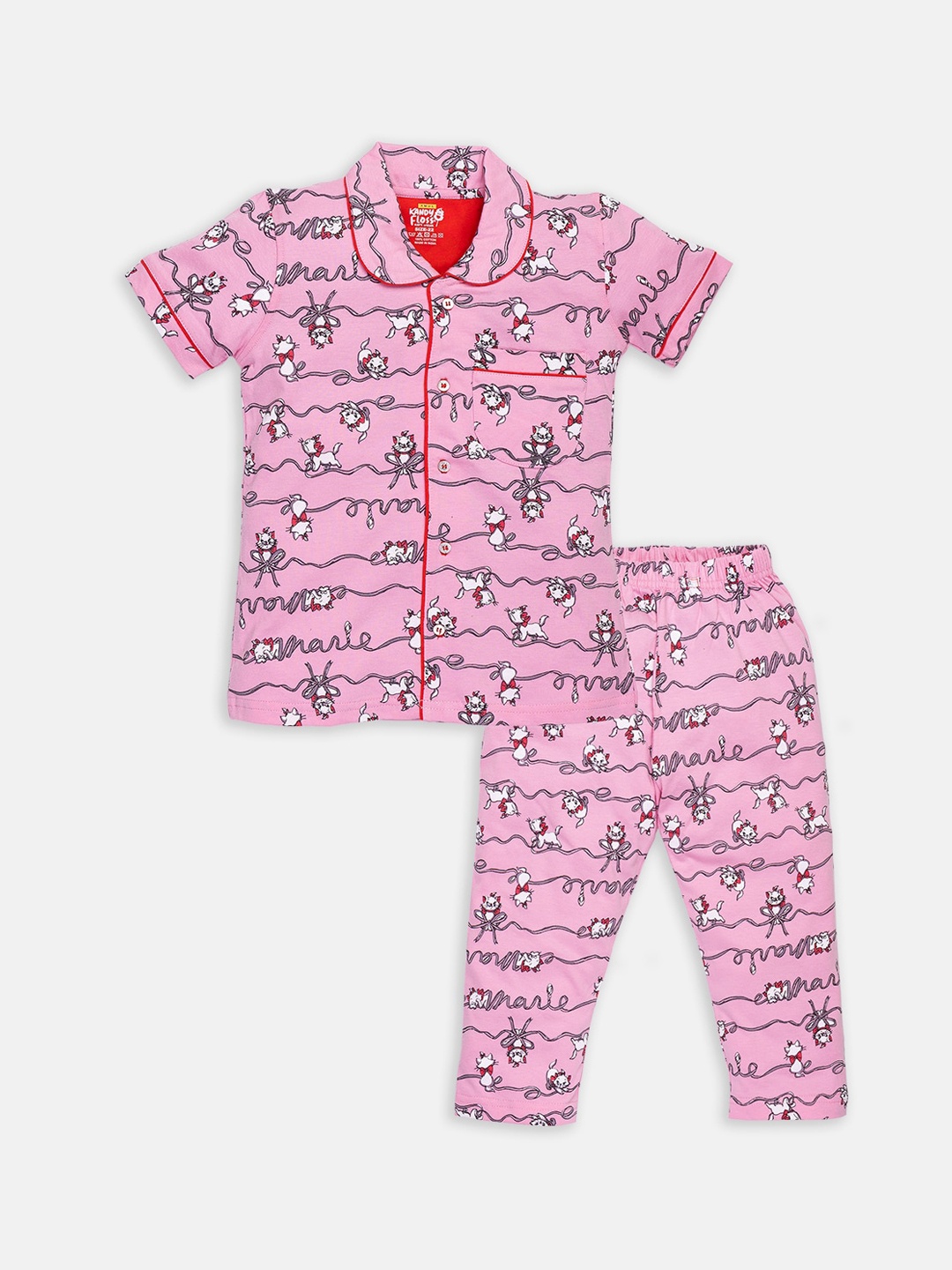 

AMUL Kandyfloss Unisex Kids Pink & Red Printed Pure Cotton Night Suit