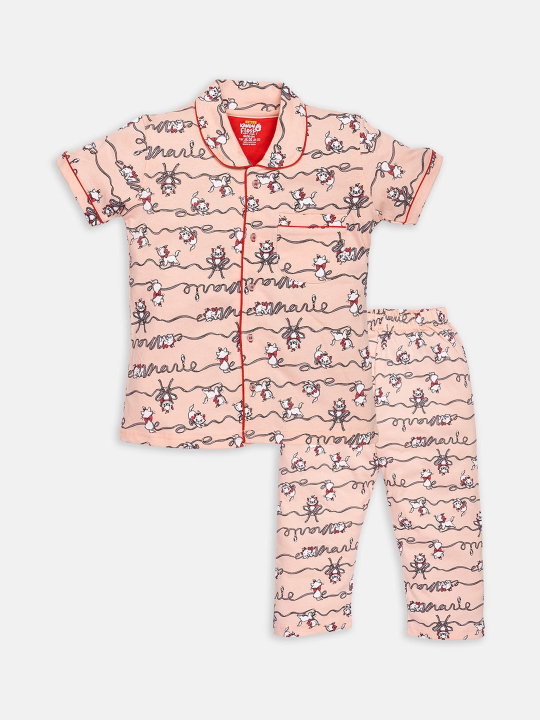 

AMUL Kandyfloss Kids Peach-Coloured Printed Cotton Night suit