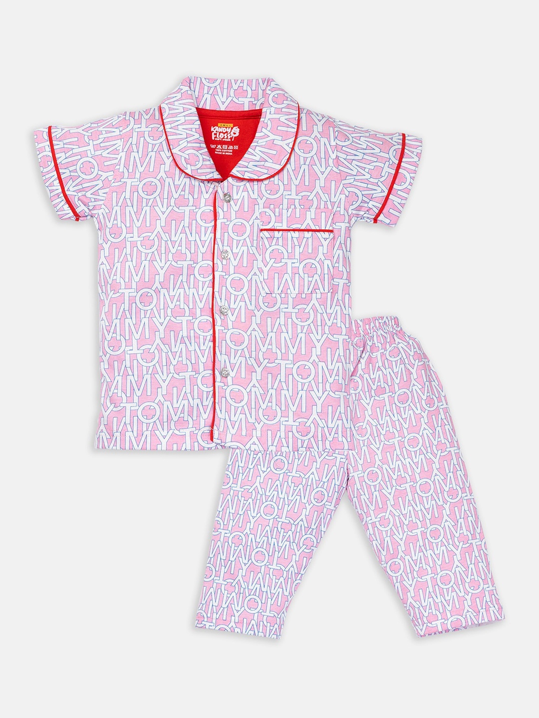 

AMUL Kandyfloss Unisex Kids Pink & White Printed Night suit