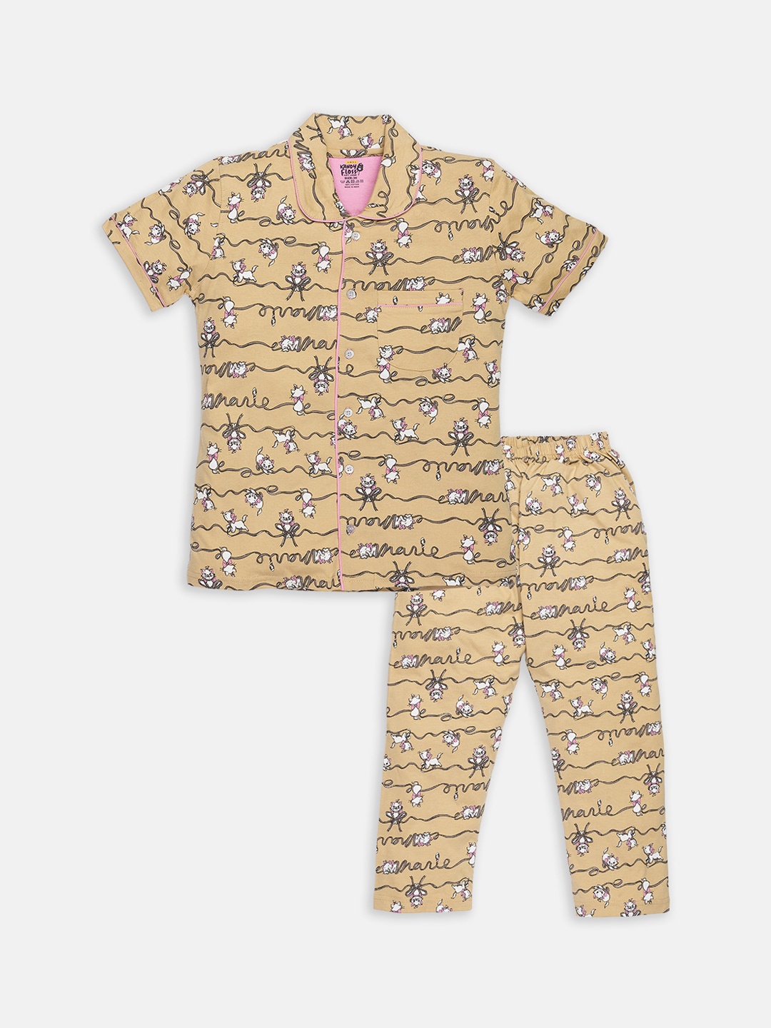 

AMUL Kandyfloss Kids Yellow & White Printed Pure Cotton Night suit