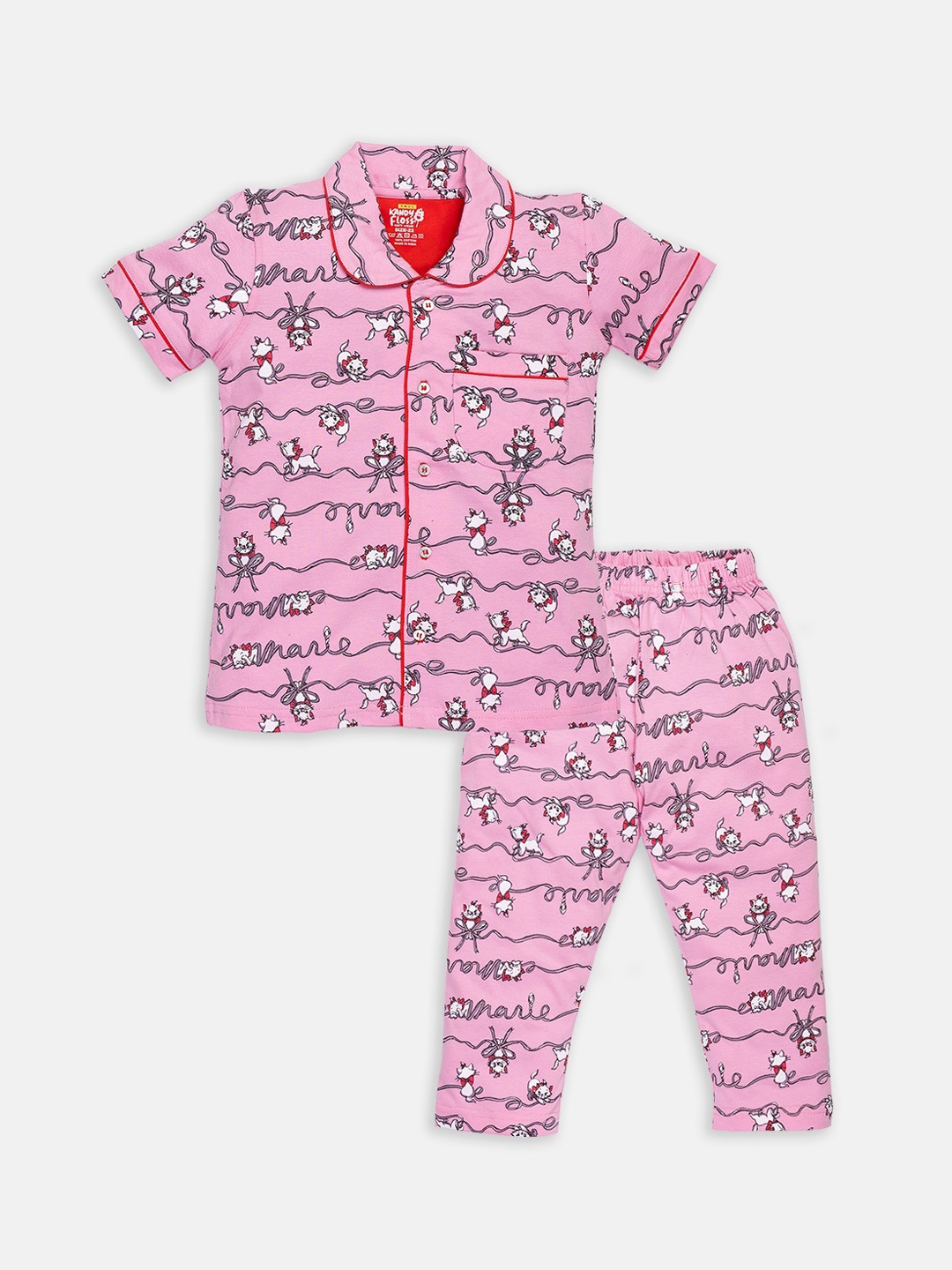 

AMUL Kandyfloss Unisex Kids Pink & White Printed Pure Cotton Night Suit