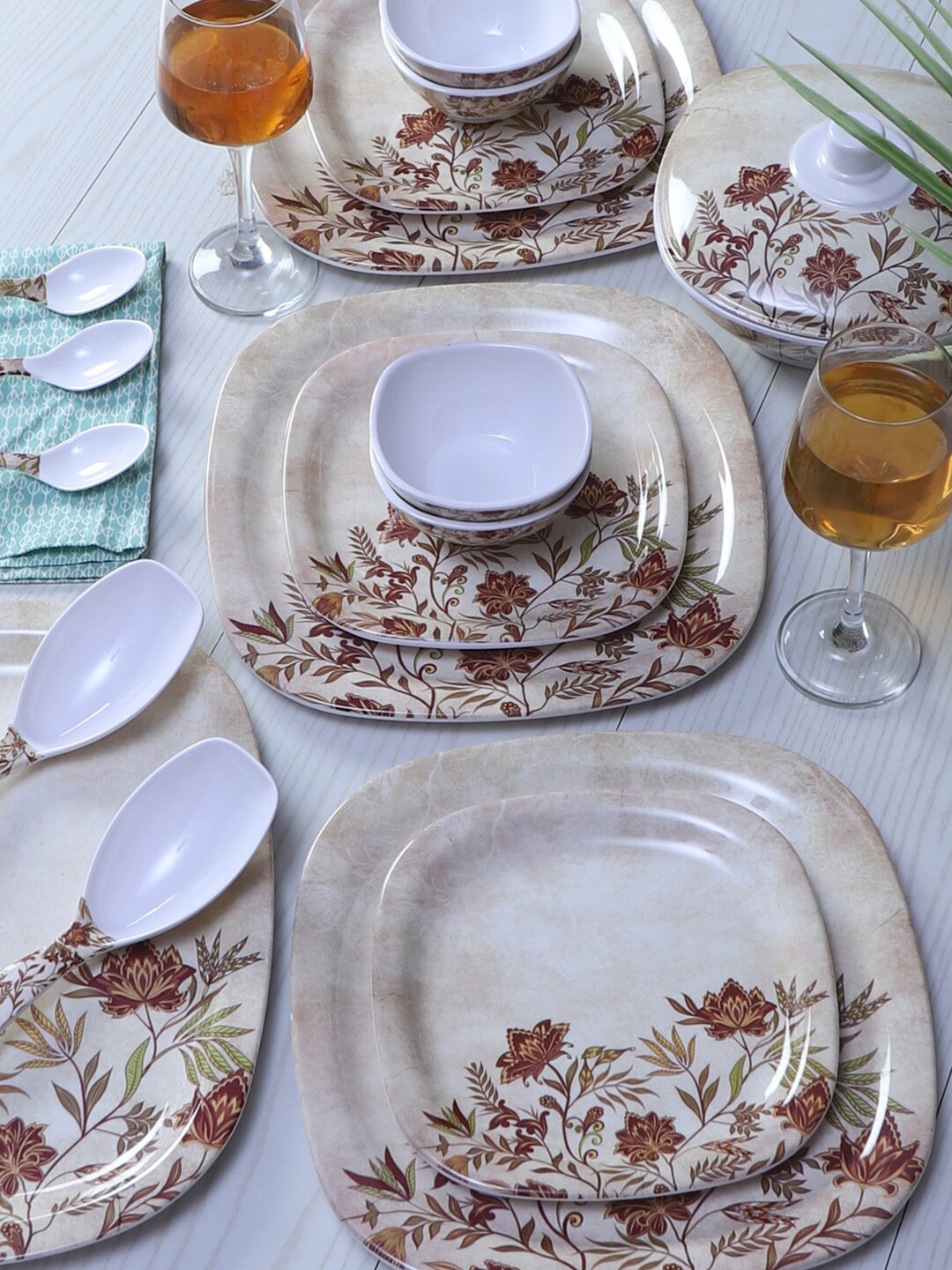 

CDI 40 Rust & Green Pieces Floral Printed Melamine Glossy Dinner Set